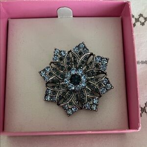 Elegant Silver and Blue Floral Brooch